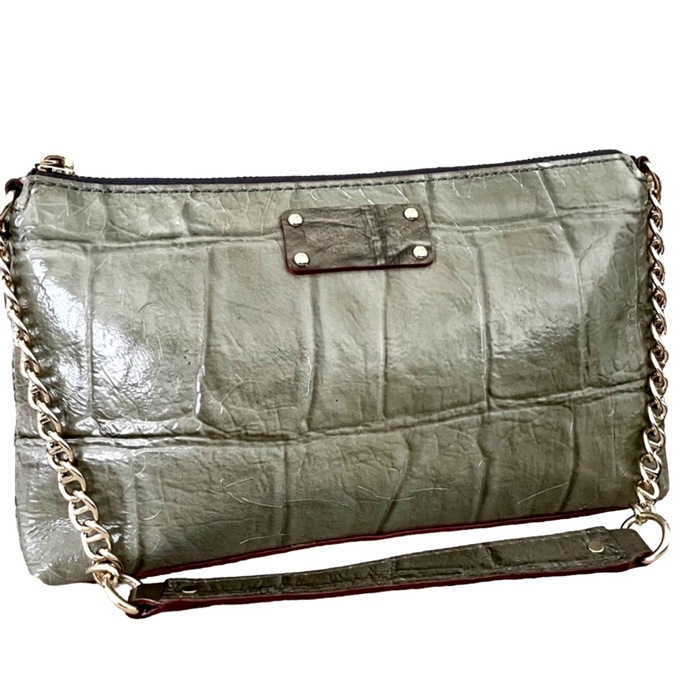 Kate Spade Green Leather Croc Embossed shoulder bag. EUC